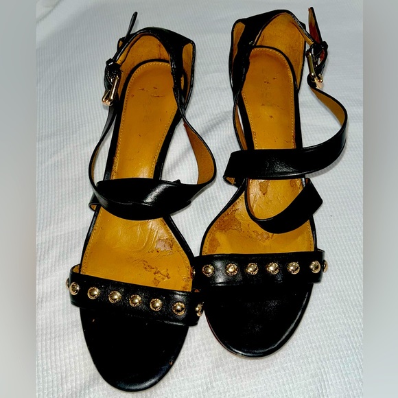 Coach, size 9.5 black, leather gold studs & buckle heel sandals.plsSee all pics - Picture 8 of 11